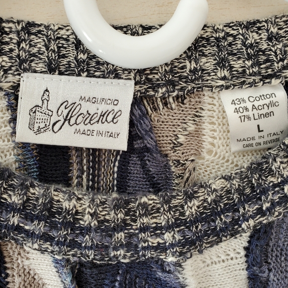 3D Textured Coogi Style Multicolour Wool Sweater Vintage 90s Large - Picture 3 of 4